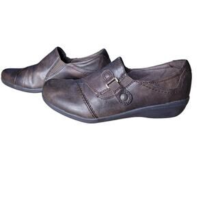 Earth Spirit Dark Brown Flats Faux Leather Cushioned Sz 8